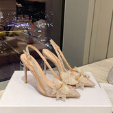 Tacones de aguja con punta puntiaguda y lazo para mujer